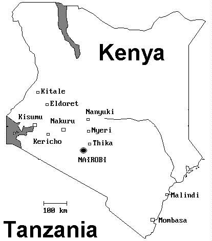 Landkarte von Kenia. Map of Kenya.